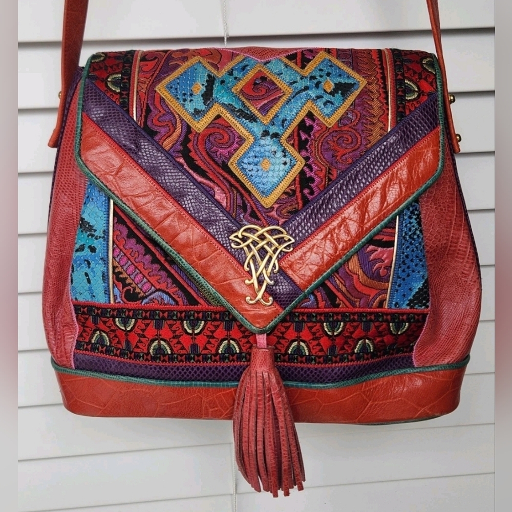Sharif Multicolor Red Blue Purple Crossbody Bag - Picture 8 of 16